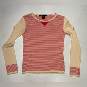Marc Jacobs Striped T-shirt Women XS Beige Red Striped Long Sleeve